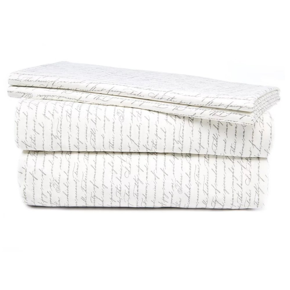 Living Colors 320 Thread Count All-Cotton 4-Piece Sheet Set Sz King Gray & Ivory